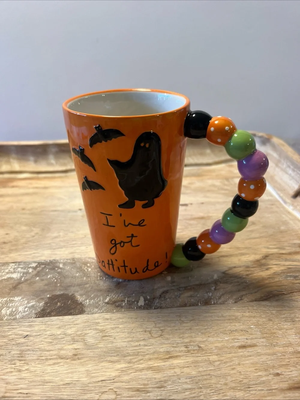 Halloween Orange Beaded-Handle Ceramic Mug - I've Got battitude